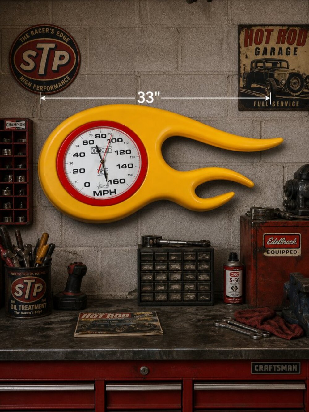 Sid Chavers Flame Speedometer Wall Clock 33” Hot Rod Kustom Garage Decor Rare